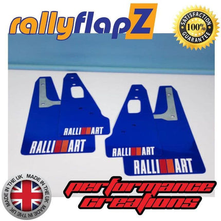 MITSUBISHI EVOLUTION 10 (2007-2015) BLUE MUDFLAPS (Ralliart Logo White R&O) - Car Enhancements UK