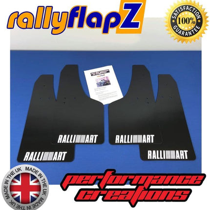 MITSUBISHI L200 4th Gen (2005+) BLACK MUDFLAPS (Ralliart Logo White) - Car Enhancements UK