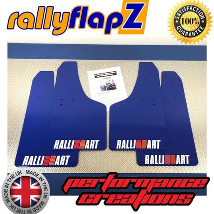 MITSUBISHI L200 4th Gen (2005+) BLUE MUDFLAPS (Ralliart Logo White R&O) - Car Enhancements UK
