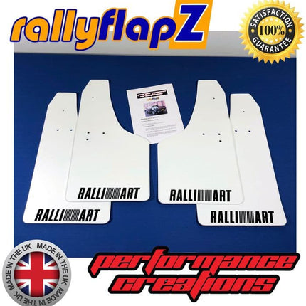 MITSUBISHI L200 4th Gen (2005+) WHITE MUDFLAPS (Ralliart Logo Black) - Car Enhancements UK