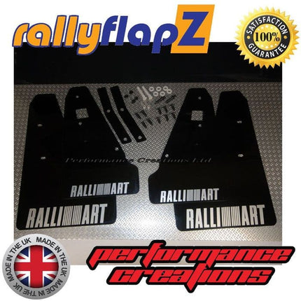 MITSUBISHI LANCER RALLIART SPORTBACK (2008+) BLACK MUDFLAPS (Ralliart Logo Silver) - Car Enhancements UK