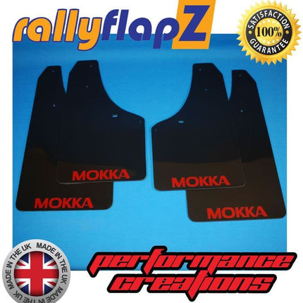 MOKKA X (2016+) BLACK MUDFLAPS (Logo Velvet Red) - Car Enhancements UK