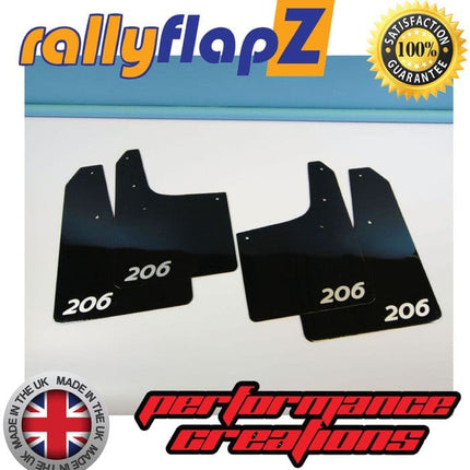 PEUGEOT 206 GTi & CC BLACK MUDFLAPS (Logo Silver) - Car Enhancements UK