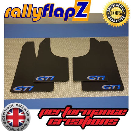 PEUGEOT 208 & GTi BLACK MUDFLAPS (GTI Logo Blue & Silver) - Car Enhancements UK