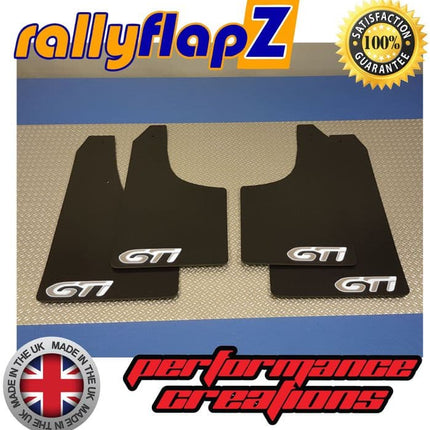 PEUGEOT 208 & GTi BLACK MUDFLAPS (GTI Logo White & Silver) - Car Enhancements UK