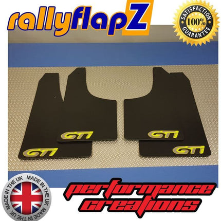 PEUGEOT 208 & GTi BLACK MUDFLAPS (GTI Logo Yellow & Silver) - Car Enhancements UK