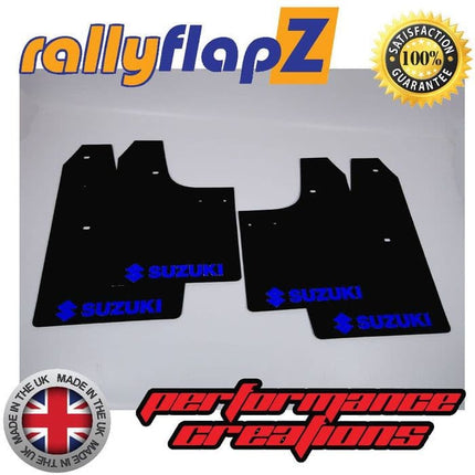 SWIFT 2ND GEN (2005-2007) BLACK MUDFLAPS (Logo Blue) - Car Enhancements UK