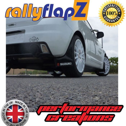 SWIFT 2ND GEN (2005-2007) BLACK MUDFLAPS (Logo Red & White) - Car Enhancements UK