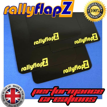 SWIFT SPORT 3RD GEN ZC32S (2012+) BLACK MUDFLAPS (rallyflapZ Logo Yellow) - Car Enhancements UK