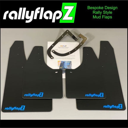 TRANSIT CUSTOM - BLACK MUDFLAPS (rallyflapZ Logo in Nitrous Blue) - Car Enhancements UK