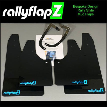 TRANSIT CUSTOM - BLACK MUDFLAPS (rallyflapZ Logo in Sky Blue) - Car Enhancements UK