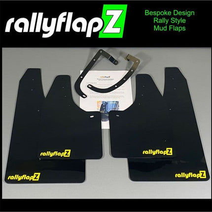 TRANSIT CUSTOM - BLACK MUDFLAPS (rallyflapZ Logo in Yellow) - Car Enhancements UK