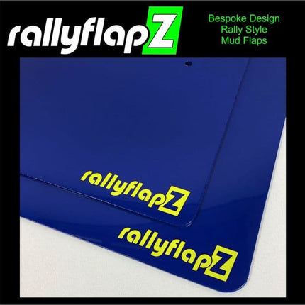 VW GOLF 'R' MK7 BLUE MUDFLAPS - rallyflapZ Logo Yellow - Car Enhancements UK