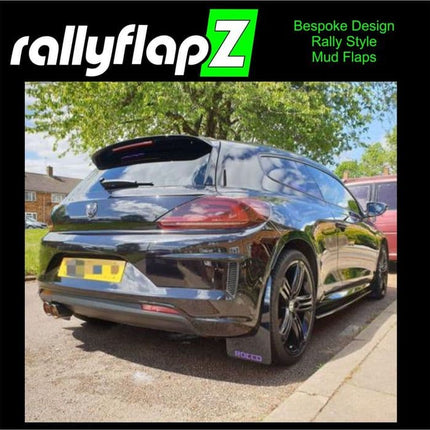 VW SCIROCCO (08-17) BLACK MUDFLAPS 'ROCCO' LOGO PURPLE - Car Enhancements UK