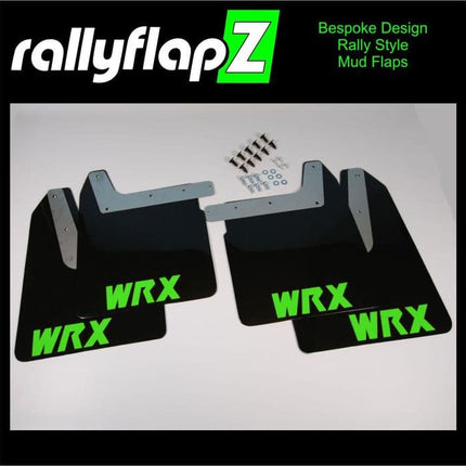 WRX / STI BUGEYE, BLOBEYE, HAWKEYE (01-07) BLACK MUDFLAPS (WRX STYLE LOGO LIME GR) - Car Enhancements UK